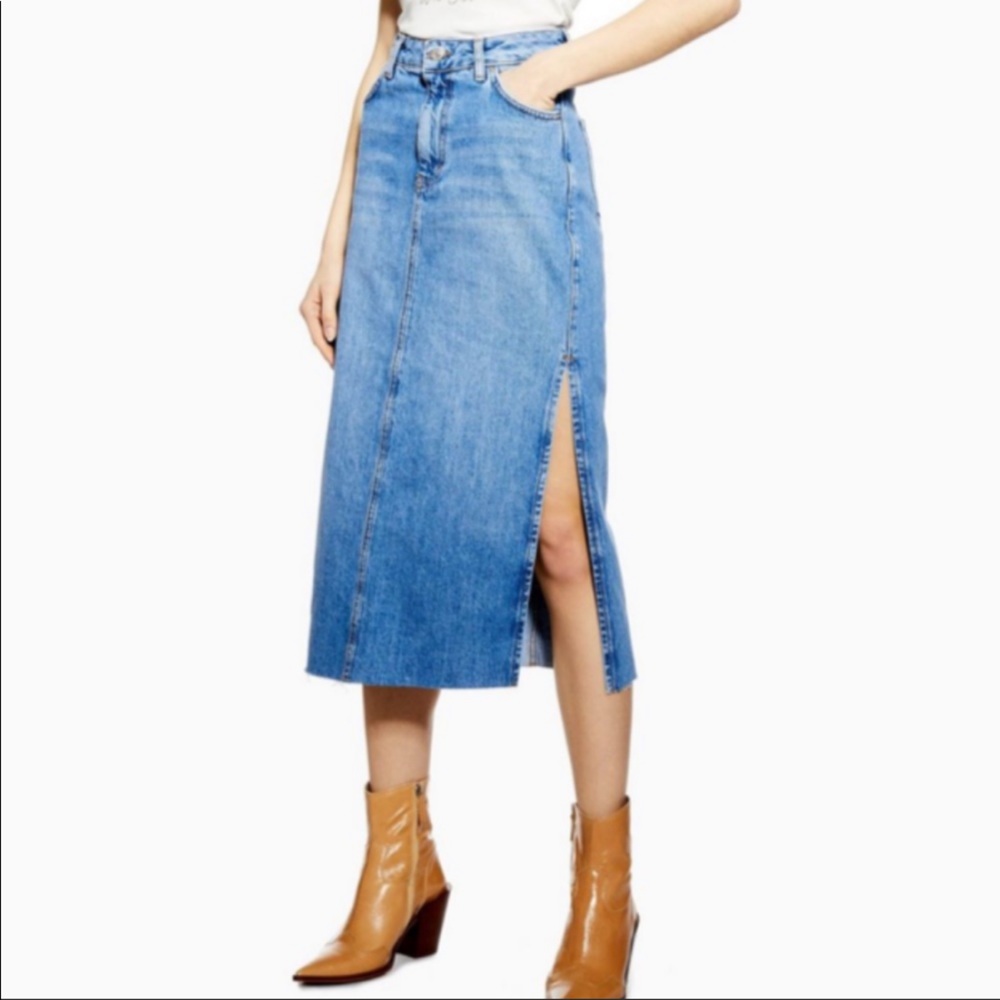 Topshop Side Split Denim Midi Skirt NWT